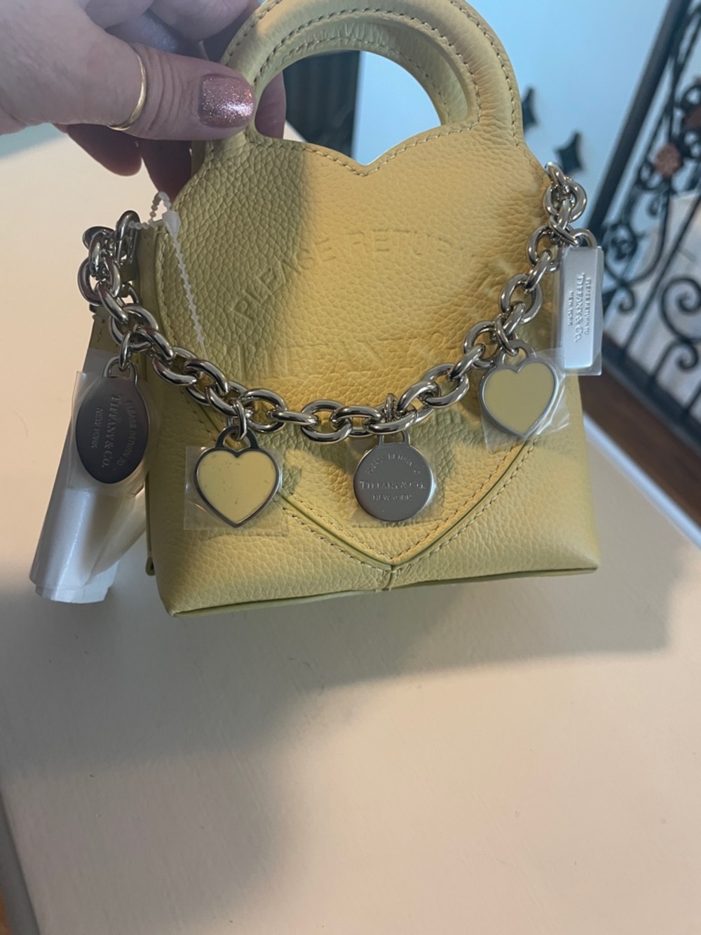 Tiffany & Co. Yellow Heart Leather Mini Bag with Silver Chain & 5 Charms - Picture 7 of 14